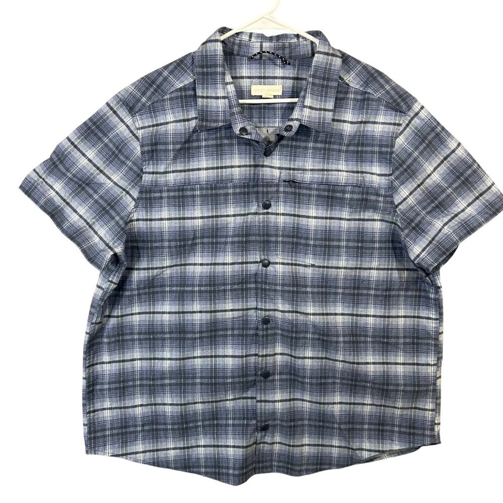 Ecothreads Mens Size XL Snap Button Up Short Sleeve Shirt Plaid Blue EUC